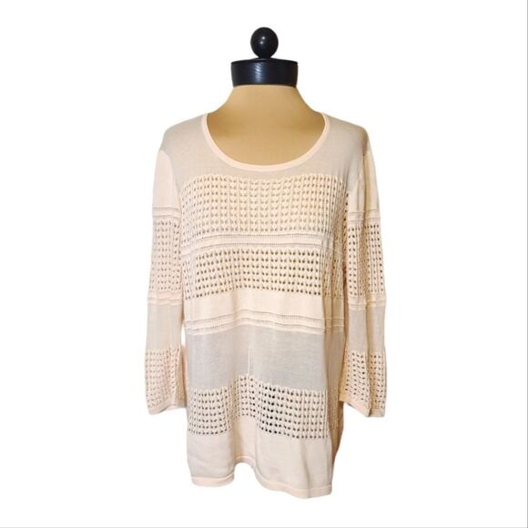 Peck & Peck Peach Open Knit Lightweight Cotton Sweater Size XL - Picture 1 of 4